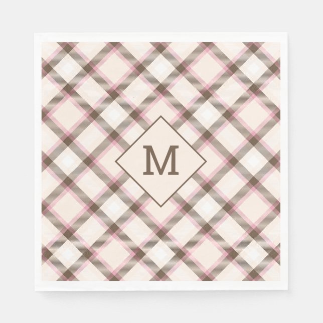 Custom Monogram Plaid / Tartan Pattern Napkin (Front)