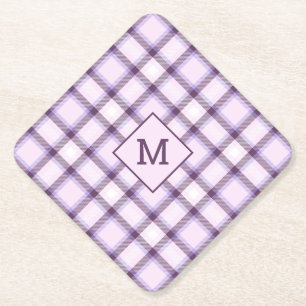 Custom Monogram Plaid / Tartan Pattern Paper Coaster
