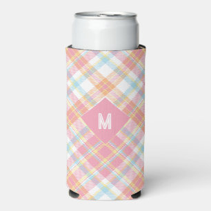 Custom Monogram Plaid / Tartan Pattern Seltzer Can Cooler
