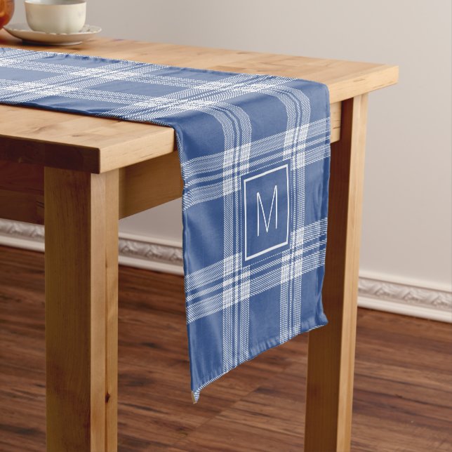 Custom Monogram Plaid / Tartan Pattern Short Table Runner (In Situ)