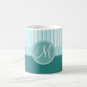 Custom Monogram Polka Dots Stripes Pattern Coffee Mug