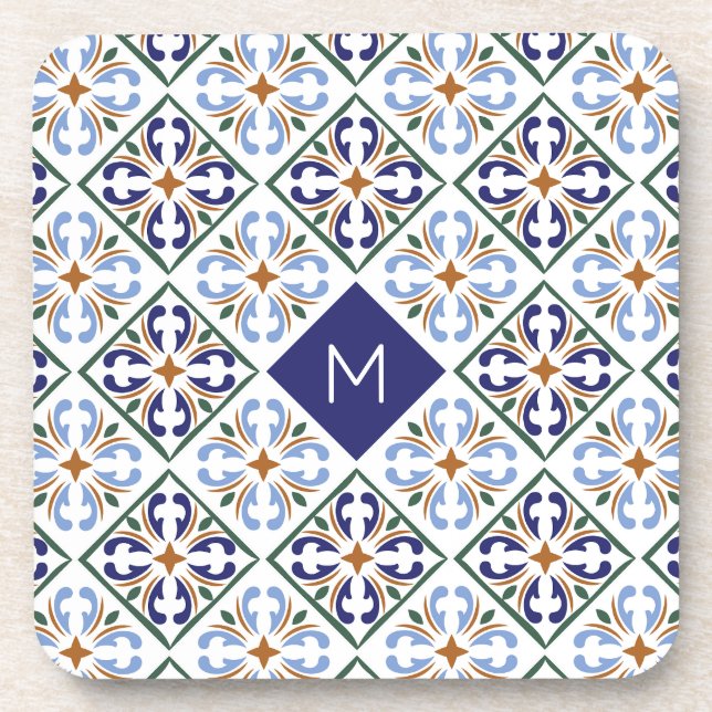 Custom Monogram Portugese Tile Pattern coaster set (Front)