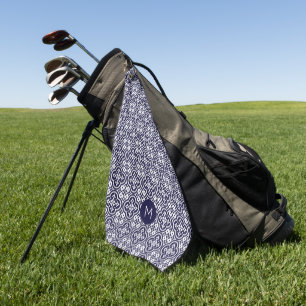 Custom Monogram Portugese Tiles Pattern Golf Towel