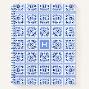 Custom Monogram Portugese Tiles Pattern Notebook