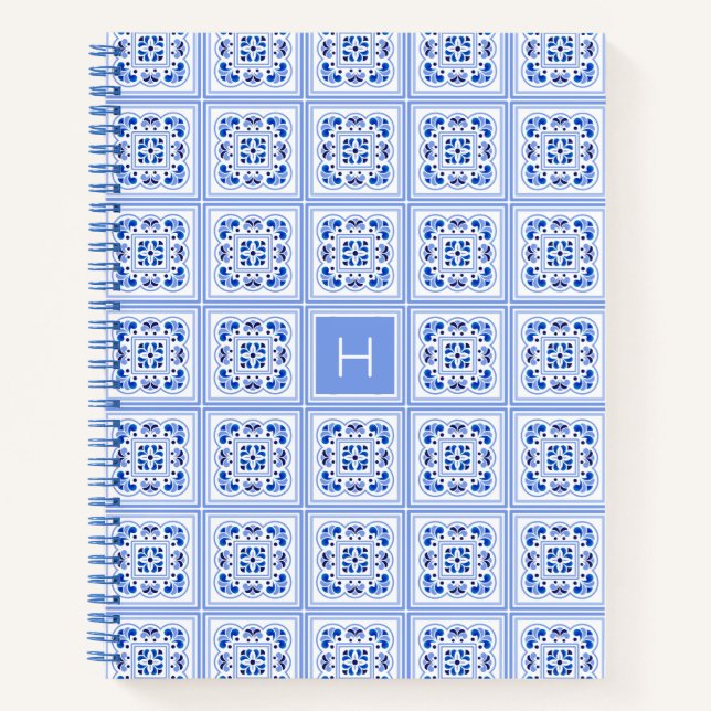 Custom Monogram Portugese Tiles Pattern Notebook (Front)