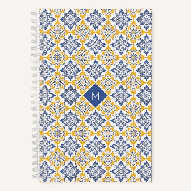 Custom Monogram Portugese Tiles Pattern Notebook (Front)