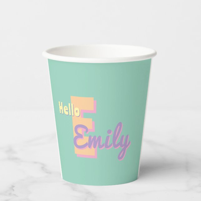 Custom monogram  – purple, blue & Peach  Paper Cups (Front)