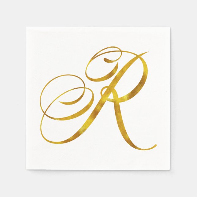 Custom Monogram R Faux Gold Foil Monograms Initial Napkin (Front)