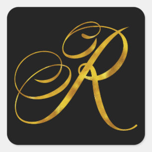 Custom Monogram R Faux Gold Foil Monograms Initial Square Sticker