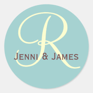 Custom Monogram R Wedding Favour & Envelope Sticke Classic Round Sticker