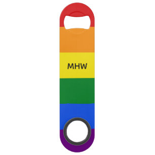 Custom monogram Rainbow Flag bottle opener Bar Key