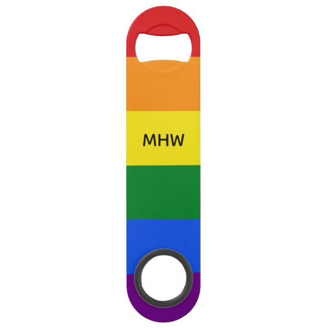 Custom monogram Rainbow Flag bottle opener Bar Key (Back)