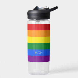 Custom Monogram Rainbow Flag Water Bottle