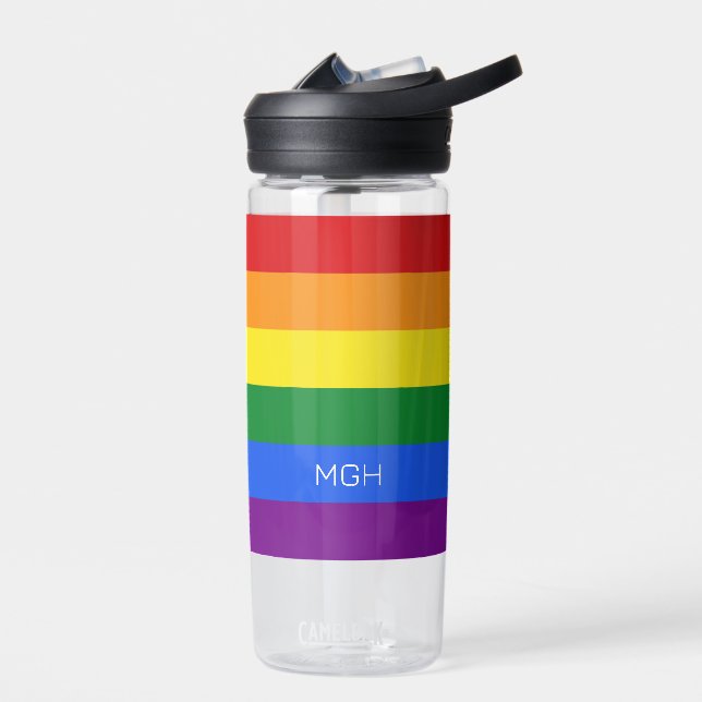 Custom Monogram Rainbow Flag Water Bottle (Left)