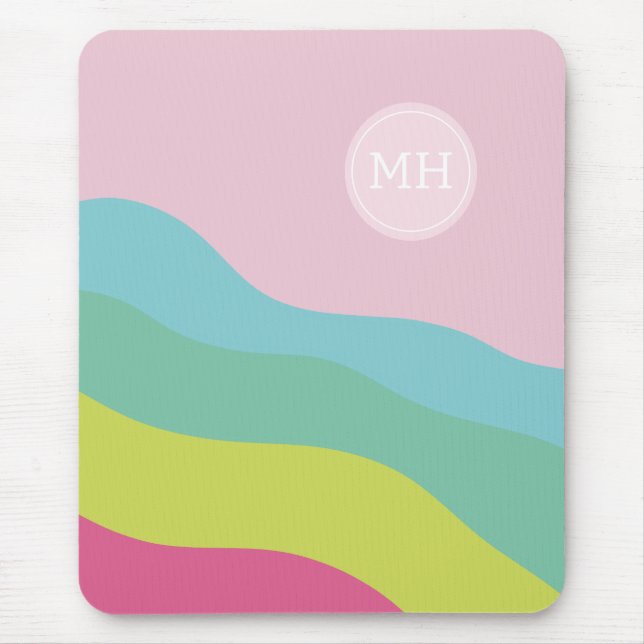 Custom monogram rainbow trendy colourful  mouse pad (Front)