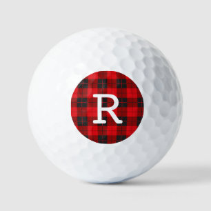 Custom Monogram Red Buffalo Plaid Flannel Golf Balls