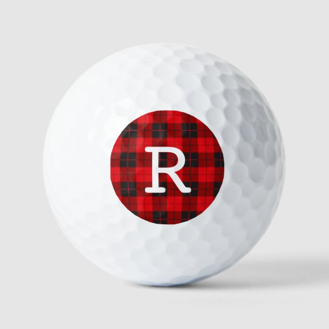 Custom Monogram Red Buffalo Plaid Flannel  Golf Balls (Front)
