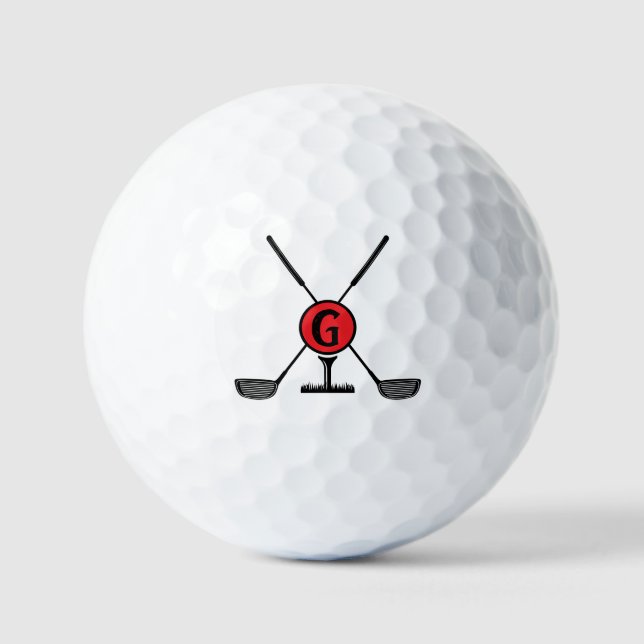 Custom Monogram red modern Golf Balls (Front)