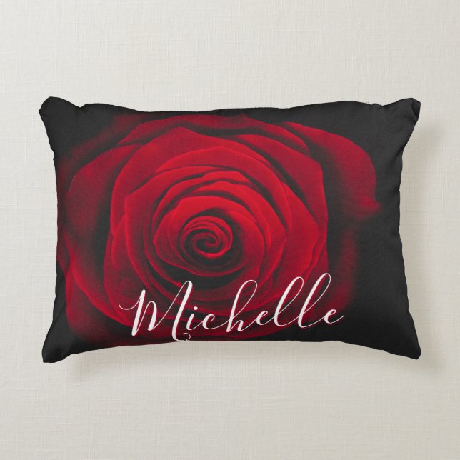 Custom monogram red rose vintage photograph accent pillow (Front)
