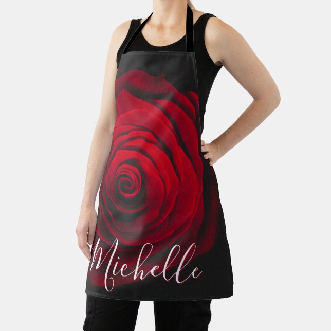 Custom monogram red rose vintage photograph apron (Insitu)