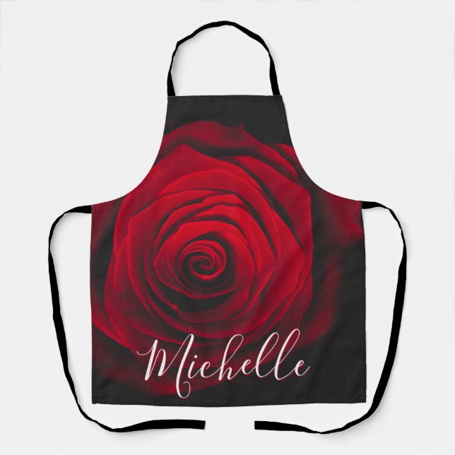 Custom monogram red rose vintage photograph apron (Front)