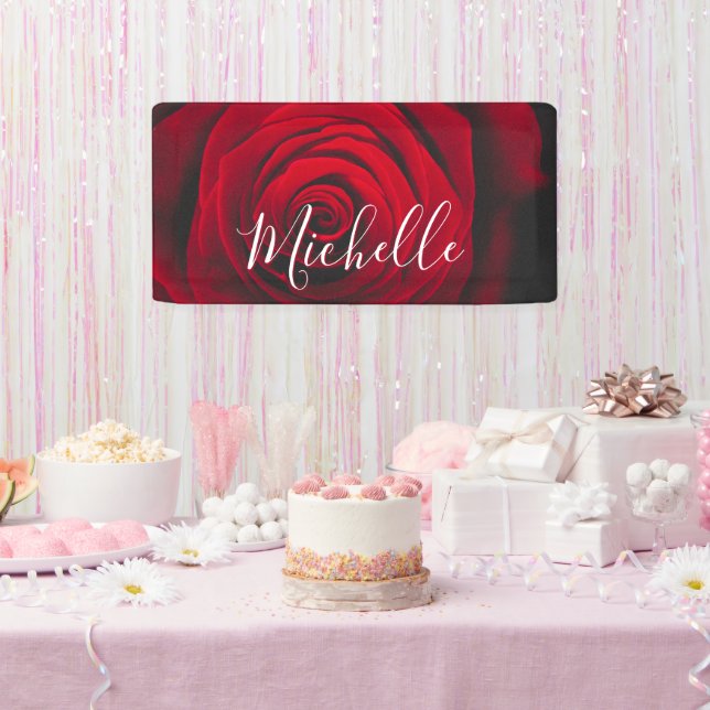 Custom monogram red rose vintage photograph  banner (Party)