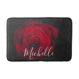 Custom monogram red rose vintage photograph bath mat