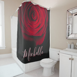 Custom monogram red rose vintage photograph black