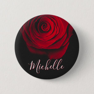 Custom monogram red rose vintage photograph black 2 inch round button