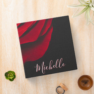 Custom monogram red rose vintage photograph black binder