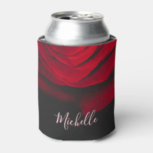Custom monogram red rose vintage photograph black can cooler