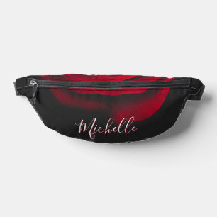 Custom monogram red rose vintage photograph black fanny pack