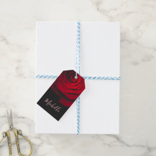 Custom monogram red rose vintage photograph black gift tags