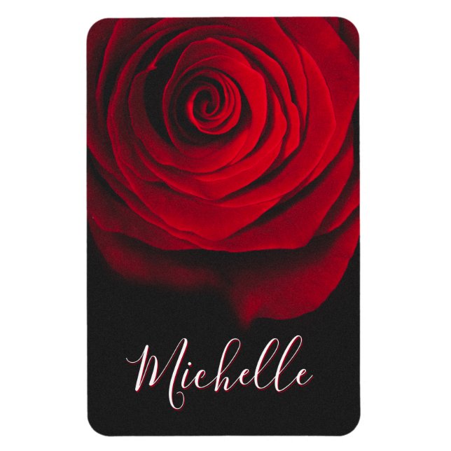 Custom monogram red rose vintage photograph black magnet (Vertical)