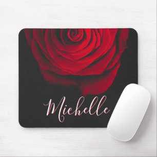 Custom monogram red rose vintage photograph black mouse pad