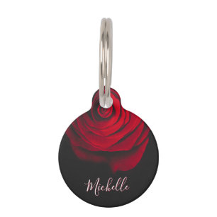Custom monogram red rose vintage photograph black pet tag