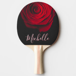 Custom monogram red rose vintage photograph black ping pong paddle