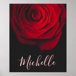 Custom monogram red rose vintage photograph black poster