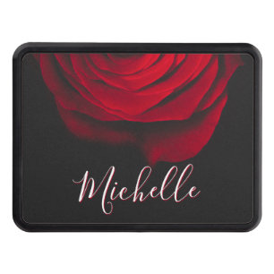 Custom monogram red rose vintage photograph black trailer hitch cover