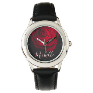 Custom monogram red rose vintage photograph black watch