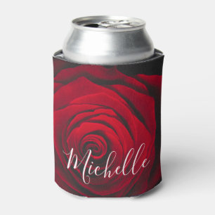 Custom monogram red rose vintage photograph can cooler