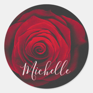 Custom monogram red rose vintage photograph classic round sticker