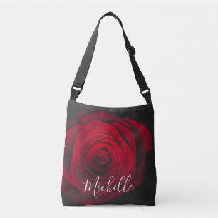 Custom monogram red rose vintage photograph crossbody bag
