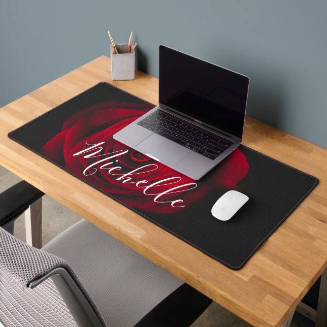 Custom monogram red rose vintage photograph desk mat (Office 2)