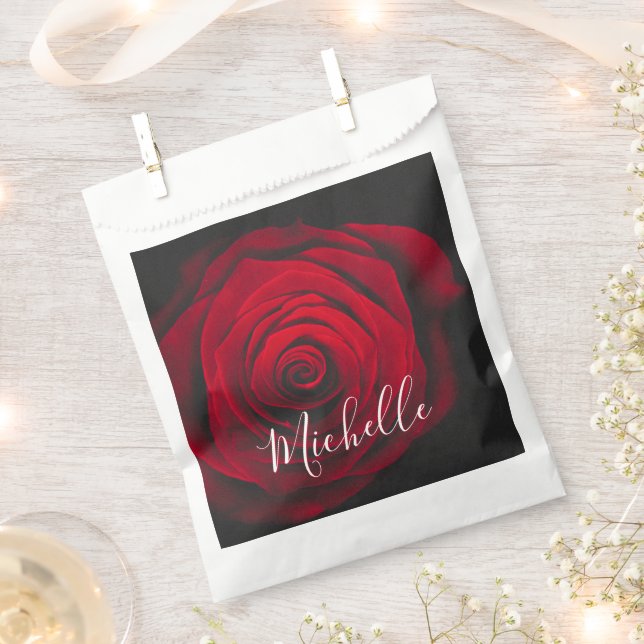 Custom monogram red rose vintage photograph  favour bag (Clipped)
