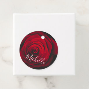 Custom monogram red rose vintage photograph  favour tags