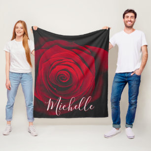 Custom monogram red rose vintage photograph fleece blanket