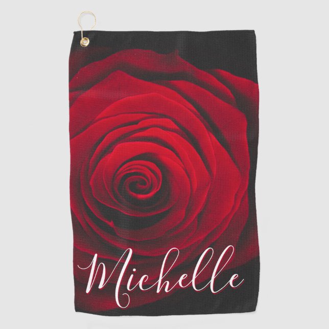 Custom monogram red rose vintage photograph golf towel (Front)