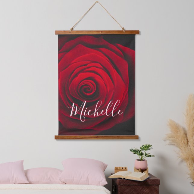 Custom monogram red rose vintage photograph hanging tapestry (Bedroom)