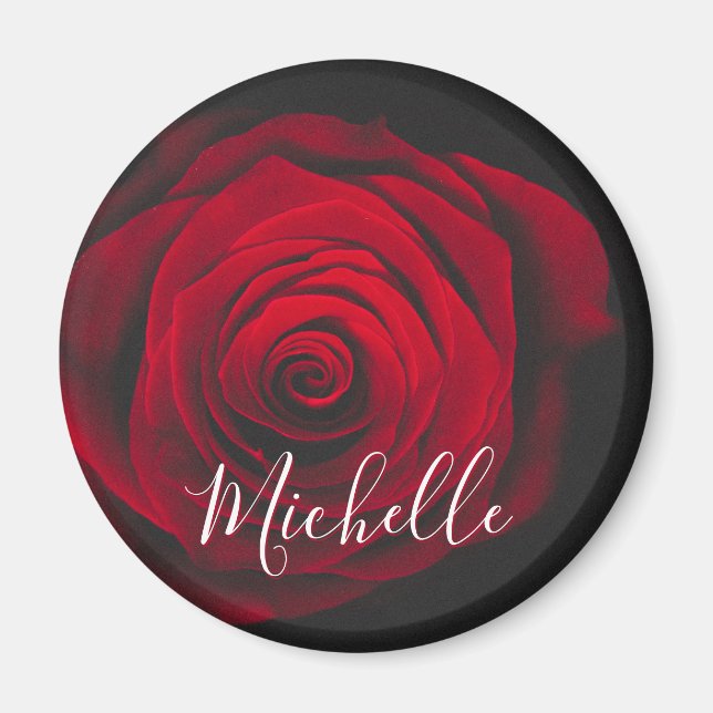 Custom monogram red rose vintage photograph magnet (Front)